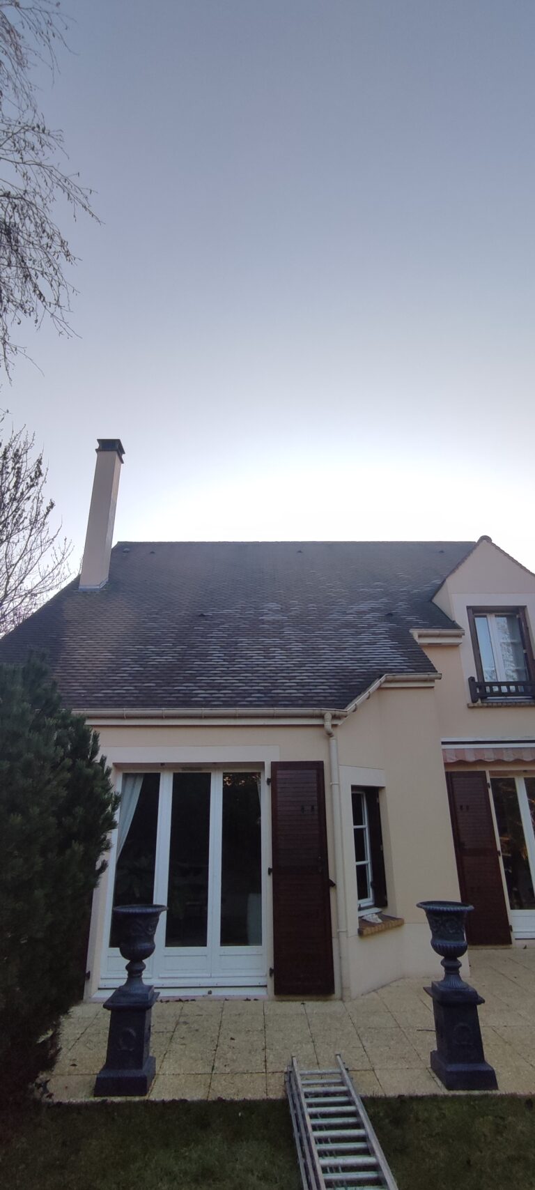 Toiture couverte de mousse avant démoussage (Yvelines)